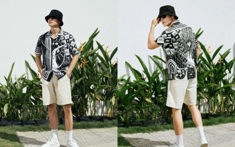 Áo sơ mi oversize + Quần short + Sneaker