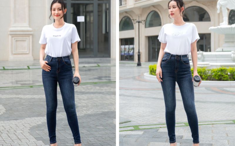 Kết hợp áo thun trắng với quần jeans cá tính