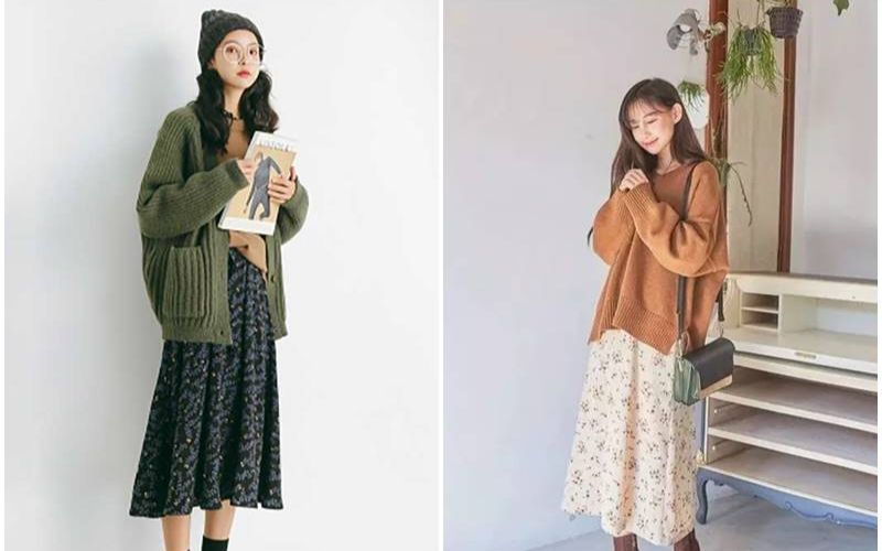 Váy Hoa Kết Hợp Cùng Áo Cardigan