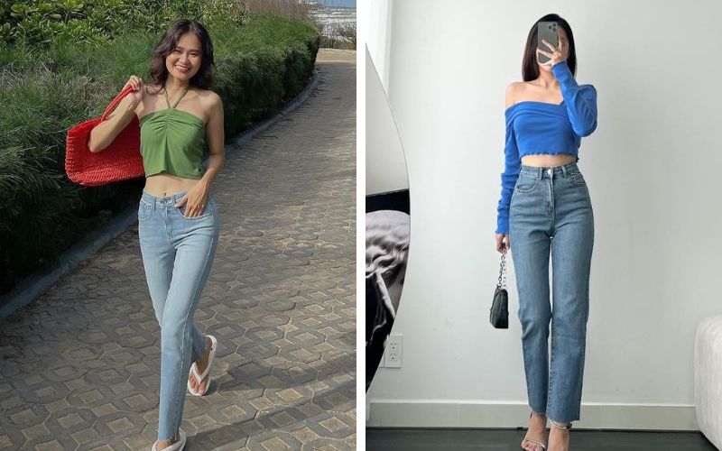 Áo croptop kết hợp với quần jean ôm gọn