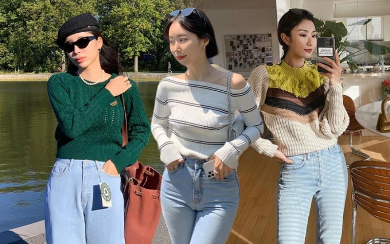 Kết hợp áo len cổ lọ với quần jeans