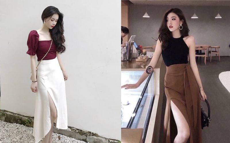 Kết hợp croptop hai dây cùng chân váy xẻ tà