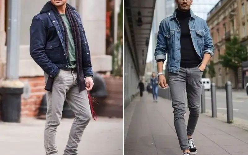 Mặc Quần Jean Xám Với Áo Khoác Denim