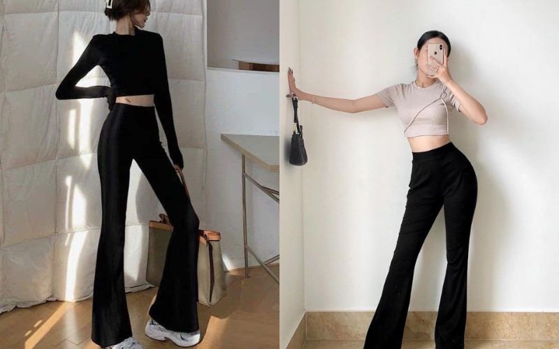 Mix quần ống loe và áo croptop cá tính