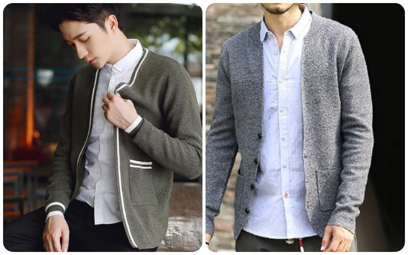 Phối áo cardigan cùng sơ mi và quần âu thanh lịch