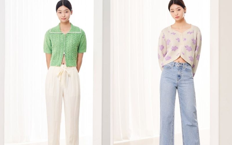 Phối áo len croptop và quần suông cạp cao