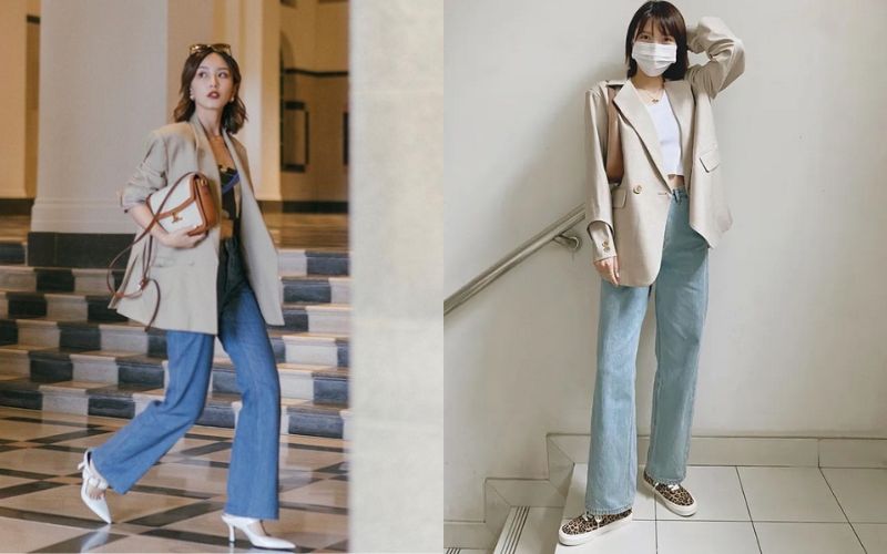 Quần ống rộng kết hợp blazer thanh lịch